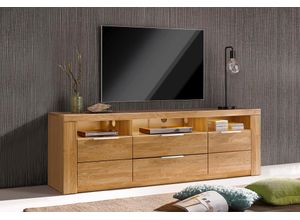 4068222666448 - Lowboard HOME AFFAIRE Zara Sideboards Gr B H T 180 cm x 575 cm x 40 cm Holzwerkstoff eichefarben (Korpus)   Massivholz Eiche (Front) braun (eiche teilmassiv) Lowboards Breite 180 cm