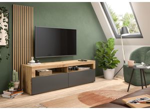 4068222668886 - Lowboard INOSIGN Telli Breite 160 cm mit 2 Paneelen Klappen & offenen Fächern Sideboards Gr B H T 160 cm x 90 cm x 45 cm schwarz (artisan eiche nachbildung anthrazit nachbildung) TV-Board TV-Möbel Media-Möbel Fernsehschrank