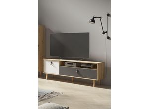 4068222705239 - Lowboard INOSIGN Bill 150cm Breite für Fernseher bis zu 65 Zoll Sideboards Gr B H T 150 cm x 50 cm x 365 cm Artisan Eiche   Anthrazit   Weiß braun (artisan eiche) Lowboards inklusive Soundbarfach sowie Tür und Klappe für zusätzlichen Stauraum