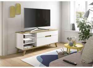 4068222887584 - Lowboard HOME AFFAIRE Alesund Sideboards Gr B H T 140 cm x 60 cm x 40 cm 1 St weiß (weiß absetzung nox oak nachbildung) 1 Schubkasten Klappe konischer Fuß TV Möbel Schrank