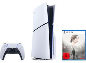4068222957720 - PLAYSTATION 5 Spielekonsole PS5 Disk Edition (Slim) + Silent Hill 2 Spielekonsolen schwarz-weiß (weiß schwarz)