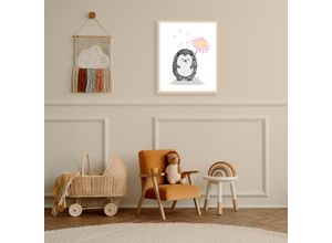4068223534043 - Bild mit Rahmen LÜTTENHÜTT oder Poster Igel mit Herzen und Blume bunt (farbe rahmen beige farbe bild(er) bunt) B50cm H70cm T07cm Holz Plexiglas Bilder HD Premium Druck