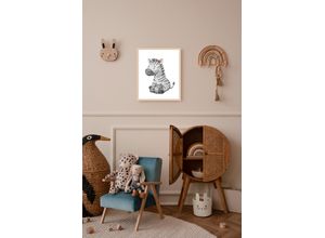 4068223534050 - Bild mit Rahmen LÜTTENHÜTT Zebra bunt (beige) B40cm H50cm T07cm Holz Plexiglas Bilder Premium Rahmenbild Motive in wunderschönen Pastelltönen