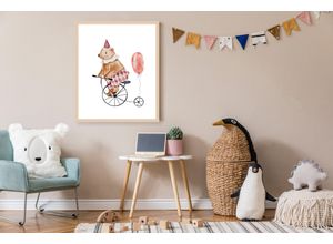 4068223534081 - Bild mit Rahmen LÜTTENHÜTT Bär mit Luftballon bunt (beige) B50cm H70cm T07cm Holz Plexiglas Bilder Premium Rahmenbild Motive in wunderschönen Pastelltönen