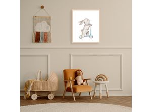 4068223534173 - Bild mit Rahmen LÜTTENHÜTT Hase auf Roller bunt (beige) B30cm H40cm T07cm Holz Plexiglas Bilder Premium Rahmenbild Motive in wunderschönen Pastelltönen