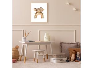 4068223534197 - Bild mit Rahmen LÜTTENHÜTT oder Poster Liegendes Faultier auf Regenbogen bunt (farbe rahmen beige farbe bild(er) bunt) B50cm H70cm T07cm Holz Plexiglas Bilder HD Premium Druck