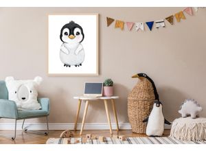 4068223534494 - Bild mit Rahmen LÜTTENHÜTT Süßer Pinguin bunt (beige) B30cm H40cm T07cm Holz Plexiglas Bilder Premium Rahmenbild Motive in wunderschönen Pastelltönen