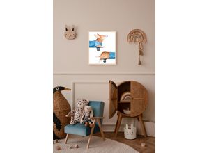 4068223534784 - Bild mit Rahmen LÜTTENHÜTT Hund auf Skateboard bunt (beige) B50cm H70cm T07cm Holz Plexiglas Bilder Premium Rahmenbild Motive in wunderschönen Pastelltönen