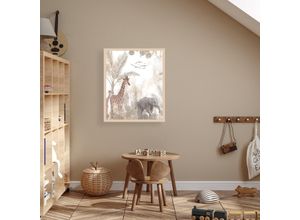 4068223534807 - Bild mit Rahmen LÜTTENHÜTT Tiere im Dschungel bunt (farbe rahmen beige farbe bild(er) bunt) B30cm H40cm T07cm Holz Plexiglas Bilder Premium Rahmenbild Motive in wunderschönen Pastelltönen