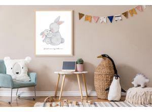 4068223534937 - Bild mit Rahmen LÜTTENHÜTT oder Poster Großer Hase und Hasenkind bunt (farbe rahmen beige farbe bild(er) bunt) B30cm H40cm T07cm Holz Plexiglas Bilder HD Premium Druck