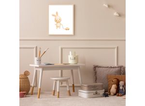 4068223534968 - Bild mit Rahmen LÜTTENHÜTT oder Poster Hase mit Spielzeugauto bunt (farbe rahmen beige farbe bild(er) bunt) B50cm H70cm T07cm Holz Plexiglas Bilder HD Premium Druck