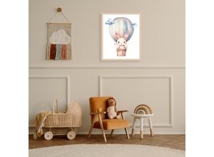 4068223535040 - Bild mit Rahmen LÜTTENHÜTT Hase im Heißluftballon am Himmel bunt (beige) B50cm H70cm T07cm Holz Plexiglas Bilder Premium Rahmenbild Motive in wunderschönen Pastelltönen