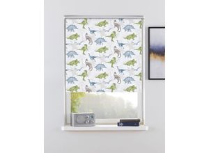4068223559725 - Rollo LÜTTENHÜTT DINO Gr 1 grau (blau grün grau) B40cm H150cm Polyester Rollos Fixmaß Klemmfix DINO Kinderrollo -NEUHEIT