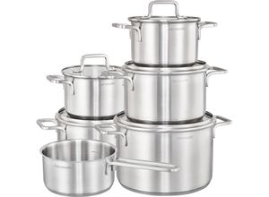 4068223885176 - Topf-Set »DAILY« Edelstahl 18 10 (Set 11 tlg Fleischtopf 2x 16 cm   2x 20 cm   1x 24 cm Stielkasserolle 16 cm) handfreundliche Griffe Literskala Glasdeckel Induktion