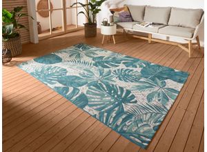 4068226006448 - Outdoorteppich HANSE HOME Tropical Leaves Teppiche Gr B L 240 cm x 340 cm 3 mm 1 St blau (türkis) Esszimmerteppiche In-& Outdoor Teppich Wetterfest Balkon Garten Wohnzimmer Floral