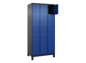 4068427433555 - Schließfachschrank Classic Plus enzianblau schwarzgrau 080010-305 S10039 15 Schließfächer 900 x 500 x 1950 cm 4068427433555