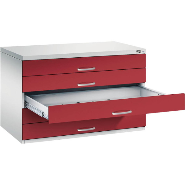 4068427436136 - CP 7100 Planschrank lichtgrau rubinrot 5 Schubladen 1100 x 765 x 760 cm