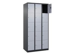 4068427573138 - Schließfachschrank Classic Plus schwarzgrau weißaluminium 080000-305 S10036 15 Schließfächer 900 x 500 x 1850 cm 4068427573