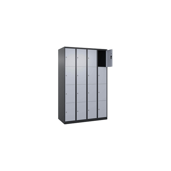 4068427573190 - Schließfachschrank Classic Plus schwarzgrau weißaluminium 080000-404 S10034 16 Schließfächer 1200 x 500 x 1850 cm 406842757