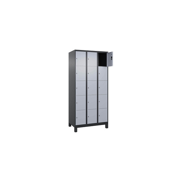 4068427573589 - Schließfachschrank Classic Plus schwarzgrau weißaluminium 080010-305 S10043 15 Schließfächer 900 x 500 x 1950 cm 4068427573