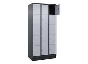 4068427573985 - Schließfachschrank Classic PLUS schwarzgrau weißaluminium 080020-305 S10014 15 Schließfächer 900 x 500 x 1950 cm 4068427573