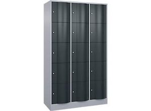 4068427609479 - Schließfachschrank Resisto 3 Abteile 15 Fächer B 1148 x T 540 x H 1950 mm Weißalu Anthrazitgrau