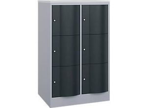 4068427609530 - Schließfachschrank Resisto 2 Abteile 6 Fächer B 772 x T 640 x H 1255 mm Weißalu Anthrazitgrau