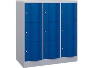 4068427609561 - Schließfachschrank Resisto 3 Abteile 9 Fächer B 1148 x T 640 x H 1255 mm Weißalu Enzianblau