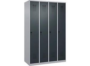 4068427630510 - Kleiderspind Evolo Plus 4 Abteile Anschlag rechts Sicherheits-Drehriegel B 1200 x T 500 x H 1850 mm weißaluminium anthrazitgrau