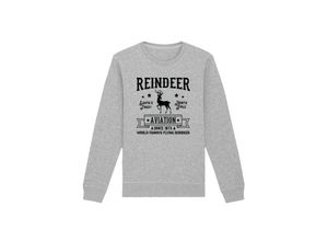 4068642614838 - Sweatshirt Weihnachten Reindeer Aviation Retro Sign Herren Gr L grau (erdgrau) Obermaterial 85% Baumwolle 15% Polyester casual regular fit Rundhals Langarm ohne Bündchen Sweatshirts Premium Qualität