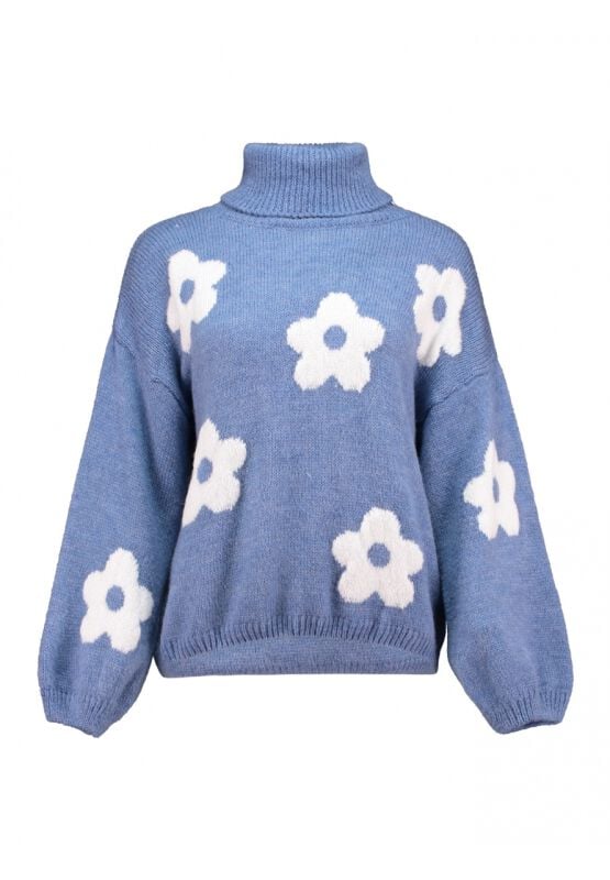 4068696274613 - LS A RK Fl44ower Strickpullover blau in S-M