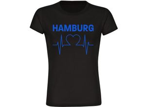 4068859008420 - multifanshop® Damen T-Shirt - Hamburg - Herzschlag - Druck blau