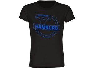 4068859008710 - multifanshop Damen T-Shirt - Hamburg - Meine Fankurve - Druck blau - Frauen