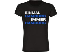 4068859008826 - multifanshop Damen T-Shirt - Hamburg - Einmal Immer - Druck blau - Frauen