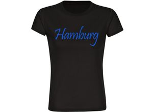 4068859009069 - multifanshop® Damen T-Shirt - Hamburg - Schriftzug - Druck blau