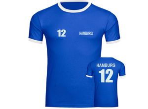 4068859012458 - multifanshop Kontrast T-Shirt - Hamburg - Trikot Nummer 12 - Druck weiß - Männer