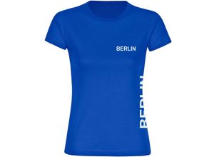 4068859013295 - multifanshop Damen T-Shirt - Berlin blau - Brust & Seite - Druck weiß - Frauen