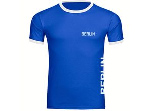 4068859014018 - multifanshop® Kontrast T-Shirt - Berlin blau - Brust & Seite - Druck weiß