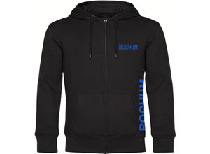 4068859016340 - multifanshop® Kapuzen Sweatshirt Jacke - Bochum - Brust & Seite - Druck blau