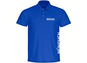 4068859022228 - multifanshop® Poloshirt - München blau - Brust & Seite - Druck weiß