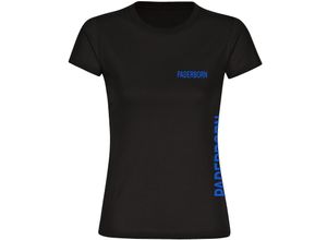 4068859022983 - multifanshop Damen T-Shirt - Paderborn - Brust & Seite - Druck blau - Frauen