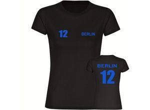 4068859024246 - multifanshop® Damen T-Shirt - Berlin blau - Trikot Nummer 12 - Druck blau