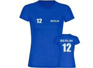 4068859024338 - multifanshop Damen T-Shirt - Berlin blau - Trikot Nummer 12 - Druck weiß - Frauen