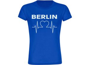 4068859031961 - multifanshop Damen T-Shirt - Berlin blau - Herzschlag - Druck weiß - Frauen