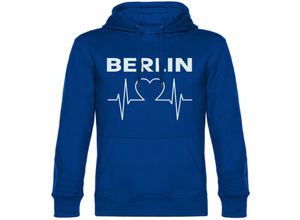 4068859032425 - multifanshop Kapuzen Sweatshirt - Berlin blau - Herzschlag - Druck weiß - Hoodie