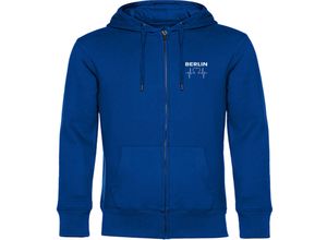 4068859032555 - multifanshop® Kapuzen Sweatshirt Jacke - Berlin blau - Herzschlag - Druck weiß