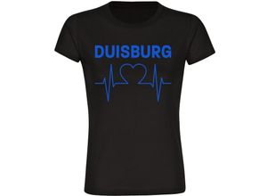 4068859036430 - multifanshop® Damen T-Shirt - Duisburg - Herzschlag - Druck blau