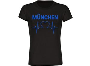 4068859039851 - multifanshop Damen T-Shirt - München blau - Herzschlag - Druck blau - Frauen