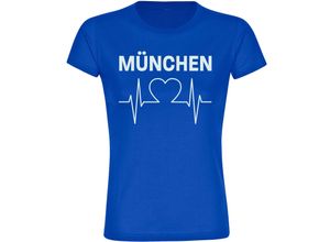 4068859039905 - multifanshop® Damen T-Shirt - München blau - Herzschlag - Druck weiß