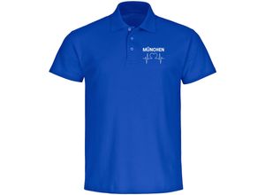 4068859040185 - multifanshop Poloshirt - München blau - Herzschlag - Druck weiß - Polo